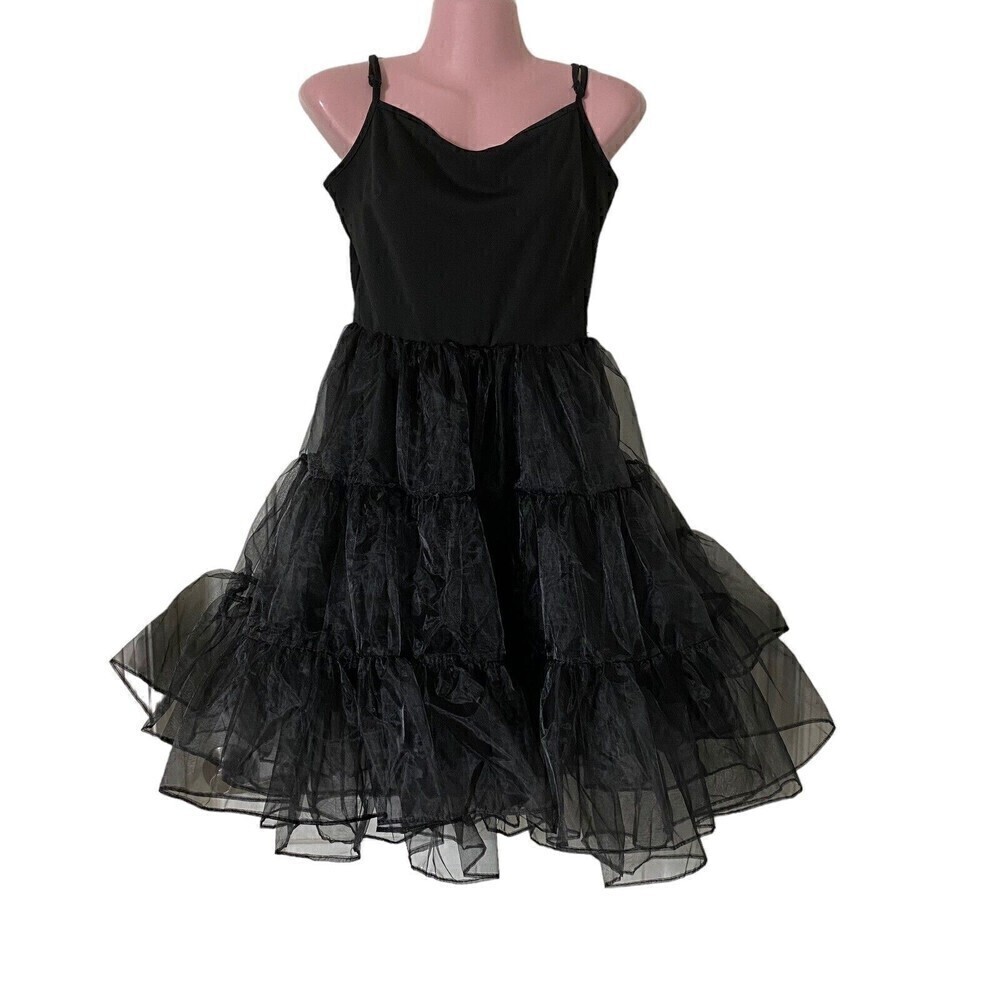 Grace Karin Full Dress Slip Sz S Black Tiered Crinoline Skirt Rockabilly